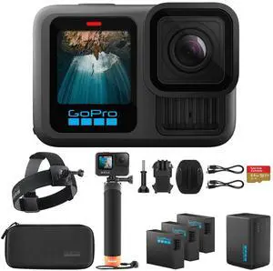 GoPro HERO13 Camera 3 Batteries, Charger, 64GB card, Head Strap & Handgrip Kit