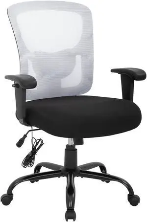 Office Chair Big and Tall 400lbs Desk Chair Mesh Massage Computer Chair with Lumbar Support Wide Seat Adjust Arms Rolling Swivel High Back Task Executive Ergonomic Chair for Home Office,White