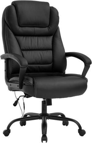Big and Tall 500lbs Wide Seat Ergonomic Desk Chair with Lumbar Support Arms Headrest Massage Office Chair Rolling Swivel PU Leather Task Computer Chair for Adults, Black
