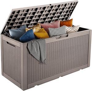 100 Gallons Deck Box Storage Box Waterproof Outdoor Storage Box Bench with keyhole for Garden Pool Patio Storage,Tan