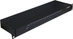 SEDNA - 15 Port USB 3.1 Gen I Hub ( 5Gbps ) - 19 Inch 1U Rack Mount ( 5V10A AC/DC Adapter ), Black
