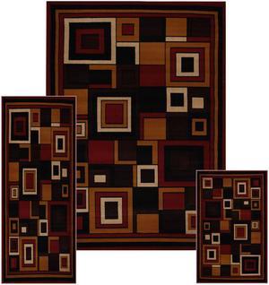 Home Dynamix Area Rugs: Ariana Rug: 7543 Modern Geometric Squares Red: 3 Piece Set