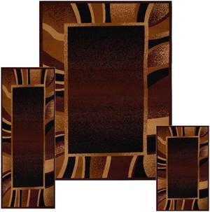 Home Dynamix Area Rugs: Ariana Rug: 7542 Modern Striped Bordered Brown: 3 Piece Set