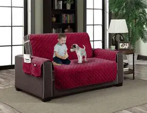 Home Dynamix Slipcovers: All Season Quilted Microfiber Pet Furniture Couch Protector Cover - Red, 110" x 70" (Sofa)