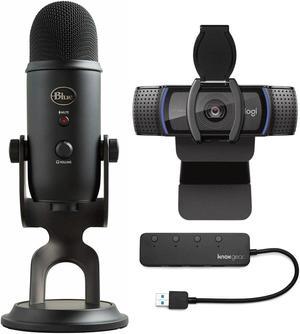 Blue Microphone Yeti USB Microphone Blackout with Webcam and 4-Port USB Hub
