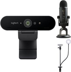 Logitech 4K Pro Webcam, Blue Microphones Yeti Blackout, Ring Light, Webcam Stand