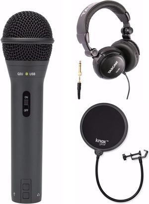 Samson Q2U Black Handheld Dynamic USB Microphone with Pop Filter and Headphones
