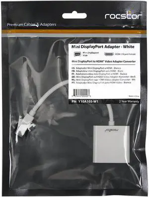 Rocstor Y10A105-W1 Rocstor Mini DisplayPort/HDMI Audio/Video Adapter - Cable Length: 5.9" - Mini DisplayPort/HDMI for Projector, Monitor, MacBook, MacBook Air, MacBook Pro, Mac mini, Ultrabook,