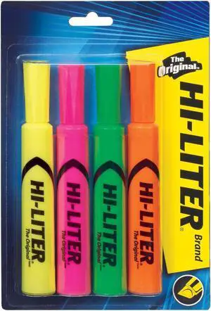 Avery 24063 Assorted Fluorescent Desk Style Highlighters 4 Count Hi-liter Fluor Asst