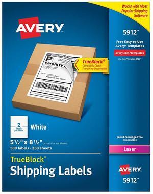 Avery Shipping Labels, TrueBlock Technology, Permanent Adhesive, 5-1/2" x 8-1/2", 500 Labels (5912)