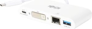 Tripp Lite USB C to DVI Multiport Video Adapter Converter w/ USB-A Hub, USB-C PD Charging, Gigabit Ethernet Port , Thunderbolt 3 Compatible