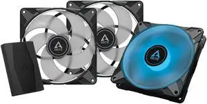 ARCTIC P14 PWM PST RGB 0dB (3 Pack, incl. Controller) - Case Fan, 140 mm PWM Optimised for Static Pressure, Semi-Passive: 0-1900 RPM - Black Model ACFAN00256A ARCTIC P14 PWM PST RGB 0dB (3 Pack, incl. Controller) - Case Fan, 140 mm PWM Optimised for Static Pressure, Semi-Passive: 0-1900 RPM - Black Model ACFAN00256A