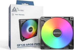 MONTECH GF120 ARGB PWM Hydraulic Bearing Fan 800-1600RPM, Low Noise 25.5dBA, High Airflow 66.3CFM, 4-Pin - 120mm Black