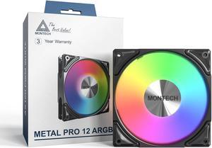MONTECH Metal PRO 12 ARGB PWM Fluid Dynamic Bearing 600-2200RPM, Pressure Focused 3.81mmH2O, Airflow 76.2CFM, 4-Pin - 120mm Black