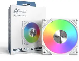 MONTECH Metal PRO 12 ARGB PWM Fluid Dynamic Bearing 600-2200RPM, Pressure Focused 3.81mmH2O, Airflow 76.2CFM, 4-Pin - 120mm White
