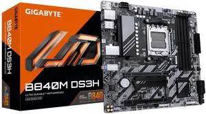 GIGABYTE B840M DS3H Motherboard - AMD Ryzen 9000 CPUs, 8+2+2 Phases VRM, up to 8200MHz DDR5, 2xPCIe 4.0 M.2, 2.5GbE LAN, USB 3.2 Gen 1