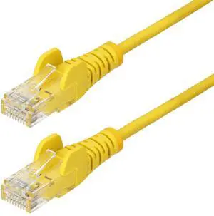 StarTech 15ft Yellow Slim CAT6 Ethernet Cable, Snagless, 100W PoE, UTP, LSZH, 28AWG Bare Copper Wire, Slim RJ45 Network Patch Cord, Fluke Tested N6PAT15YLS