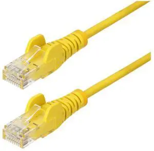 StarTech 2ft Yellow Slim CAT6 Ethernet Cable, Snagless, 100W PoE, UTP, LSZH, 28AWG Bare Copper Wire, Slim RJ45 Network Patch Cord, Fluke Tested N6PAT2YLS