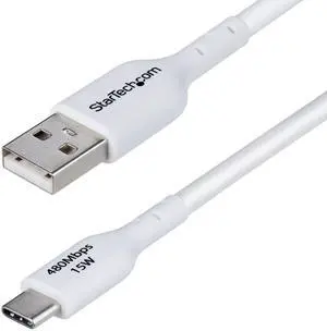 StarTech 10ft (3m) USB-A to USB-C Charging Cable, Charge & Sync, 3A, USB 2.0, TPE Jacket - White USB Charging Cord Model USB2AC10FWHE