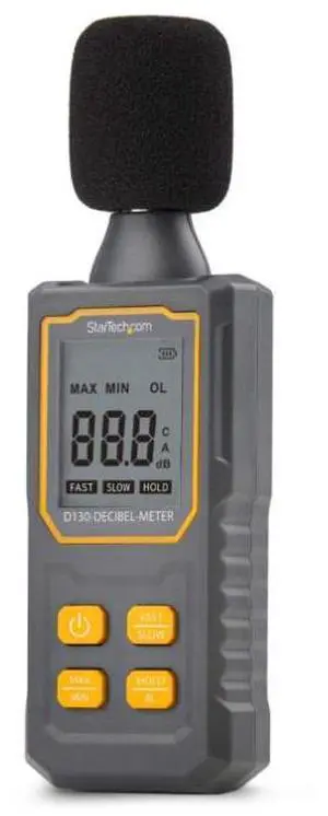 StarTech Handheld Digital Sound Meter w/Large LCD, Noise/Decibel Reader for Server Room/Office, Audio Level Monitor, 30-130dBA Range, Accurate Min/Max Readings - D130-DECIBEL-METER