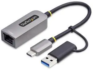 StarTech USB-C to Ethernet Adapter with USB-A Dongle, 10/100/1000Mbps, USB 3.0 to Gigabit Ethernet Network Adapter, 6in/15cm Attached Cable, USB GbE Adapter - C21GA-USB-ETHERNET