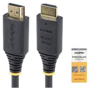 StarTech 12ft (3.6m) Premium Certified High Speed HDMI Cable, 4K 60Hz/1440p 144Hz, HDR10/HDCP 2.2/ARC, 18Gbps, UHD HDMI 2.0 Cord for TV/Monitor, TPE Jacket - HDMI2-CABLE-4K60-12F