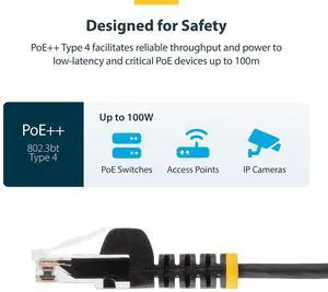 StarTech 15ft Black Slim CAT6 Ethernet Cable, Snagless, 100W PoE, UTP, LSZH, 28AWG Pure Bare Copper Wire, Slim RJ45 Network Patch Cord w/Strain Reliefs, Fluke Tested Model N6PAT15BKS