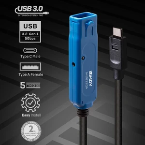 Lindy 5m USB 3.2 Gen 1 C/A Active Extension Pro - 43380 Lindy 5m USB 3.2 Gen 1 C/A Active Extension Pro - 43380