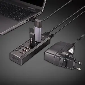Lindy 4 Port USB 3.0 Hub with 3 Quick Charge 3.0 Ports USB 3.2 Gen 1 (3.1 Gen 1) Type-B 5000 Mbit/s Black - 43371 Lindy 4 Port USB 3.0 Hub with 3 Quick Charge 3.0 Ports USB 3.2 Gen 1 (3.1 Gen 1) Type-B 5000 Mbit/s Black - 43371
