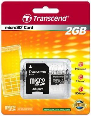 Transcend 2GB microSD with SD adapter Memory Card Model TS2GUSD