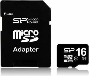 Silicon Power 16GB microSD Memory Card SDHC Class 10 w/ SD adapter Model SP016GBSTH010V10SP