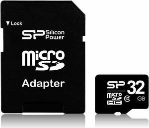 Silicon Power 32GB microSD Memory Card SDHC Class 10 w/ SD adapter Model SP032GBSTH010V10SP