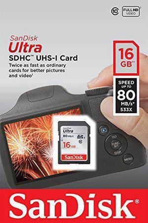 SanDisk 16GB Ultra SDHC UHS-I/Class 10 Memory Card Speed Up to 80MB/s Model SDSDUNC-016G-GN6IN