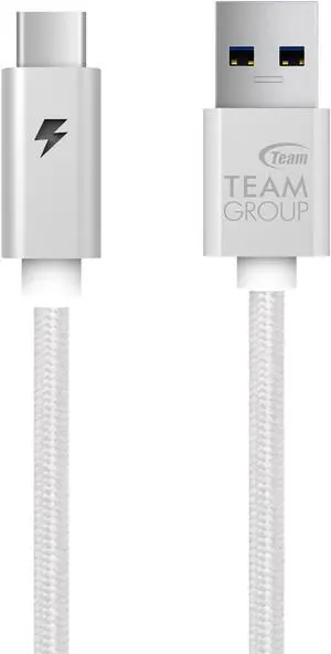 Team USB 3.1 to USB Type C Metallic Cable 100 cm Silver with LED Charging Indicator Model TWC0AS01