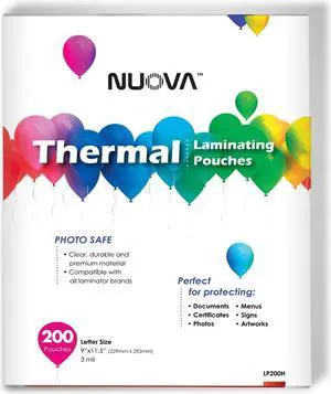 200-Pack Nuova Premium Thermal Laminating Pouches 9" X 11.5", Letter Size, 3 mil, 200-Pack
