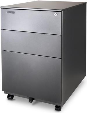 Aurora Modern SOHO Design 3-Drawer Metal Mobile File Cabinet with Lock Key Fully Assembled, (FC-103MB) Metallic Charcoal