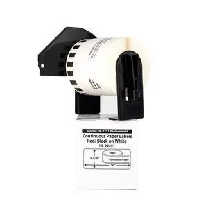 HOUSELABELS Compatible with DK-2251 Replacement Roll for Brother QL Label Printers; Continuous Length Labels; Black/Red Label on White Paper Tape; 2-4/9" x 50 feet with PRELOADED CARTRIDGE - 1 Roll HOUSELABELS Compatible with DK-2251 Replacement Roll for Brother QL Label Printers; Continuous Length Labels; Black/Red Label on White Paper Tape; 2-4/9" x 50 feet with PRELOADED CARTRIDGE - 1 Roll
