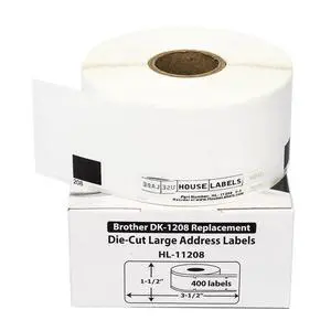HOUSELABELS Compatible with DK-1208 Replacement Roll for Brother QL Label Printers; 400 Address Labels; 1-1/2" x 3-1/2" (38mm*90mm) - 2 Rolls HOUSELABELS Compatible with DK-1208 Replacement Roll for Brother QL Label Printers; 400 Address Labels; 1-1/2" x 3-1/2" (38mm*90mm) - 2 Rolls