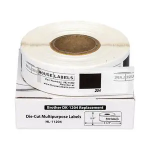 HOUSELABELS Compatible with DK-1204 Replacement Roll for Brother QL Label Printers; 400 Multipurpose Labels; 2/3" x 2-1/8" (17mm*54mm) - 6 Rolls HOUSELABELS Compatible with DK-1204 Replacement Roll for Brother QL Label Printers; 400 Multipurpose Labels; 2/3" x 2-1/8" (17mm*54mm) - 6 Rolls