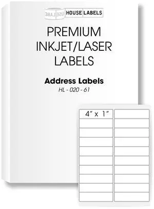 HOUSELABELS 20-up Shipping Labels (4" x 1") For Laser and Inkjet Printers, 500 Sheets HOUSELABELS 20-up Shipping Labels (4" x 1") For Laser and Inkjet Printers, 500 Sheets
