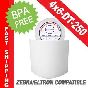 Zebra/Eltron-Compatible 4 x 6 Labels (4" x 6") -- BPA Free! (1 Roll; 250 Labels per Roll)
