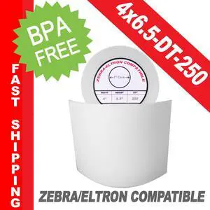 Zebra/Eltron-Compatible 4 x 6.5 Labels (4" x 6-1/2") -- BPA Free! (1 Roll; 250 Labels per Roll)