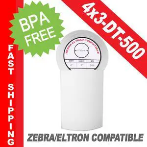 Zebra/Eltron-Compatible 4 x 3 Labels (4" x 3") -- BPA Free! (1 Roll; 500 Labels per Roll)