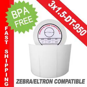 Zebra/Eltron-Compatible 3 x 1.5 Labels (3" x 1-1/2") -- BPA Free! (1 Roll; 950 Labels per Roll)