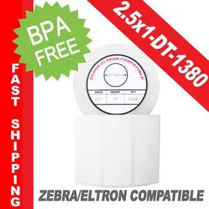 Zebra/Eltron-Compatible 2.5 x 1 Labels (2-1/2" x 1") -- BPA Free! (1 Roll; 1,380 Labels per Roll)