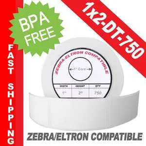 Zebra/Eltron-Compatible 1 x 2 Labels (1" x 2") -- BPA Free! (1 Roll; 750 Labels per Roll)