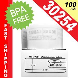 DYMO-Compatible 30254 Clear Address Labels (1-1/8" x 3-1/2") -- BPA Free! (100 Rolls; 130 Labels per Roll)