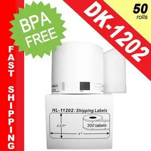 BROTHER-Compatible DK-1202 Shipping Labels (2-3/7" x 4"; 62mm*100mm) -- BPA Free! (50 Rolls; 300 Labels per Roll)