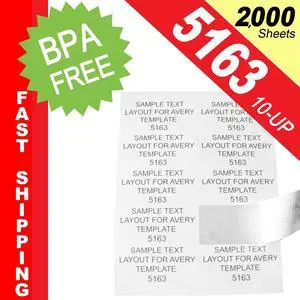 (2,000 Sheets; 20,000 Labels), Same Size as Avery© 5163, 10-UP, Shipping Labels (4.0" x 2.0") -- BPA Free!