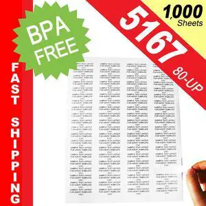 (1,000 Sheets; 80,000 Labels), Same Size as Avery© 5167, 80-UP, Return Address Labels, (0.5" x 1-3/4") -- BPA Free!